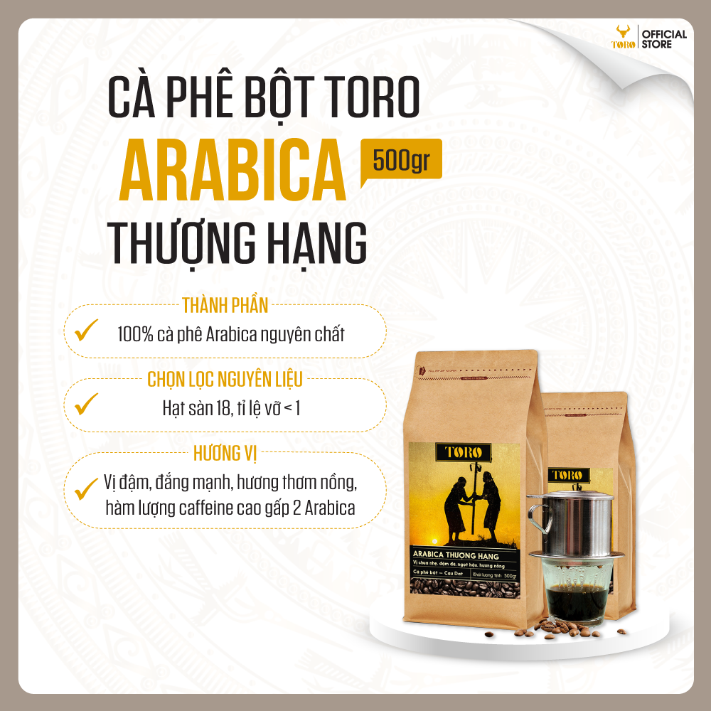 Bộ Cà Phê Bột Toro Arabica Thượng Hạng & Toro Robusta Thượng Hạng (Hạt) Nguyên Chất 100% | 500gr/Gói