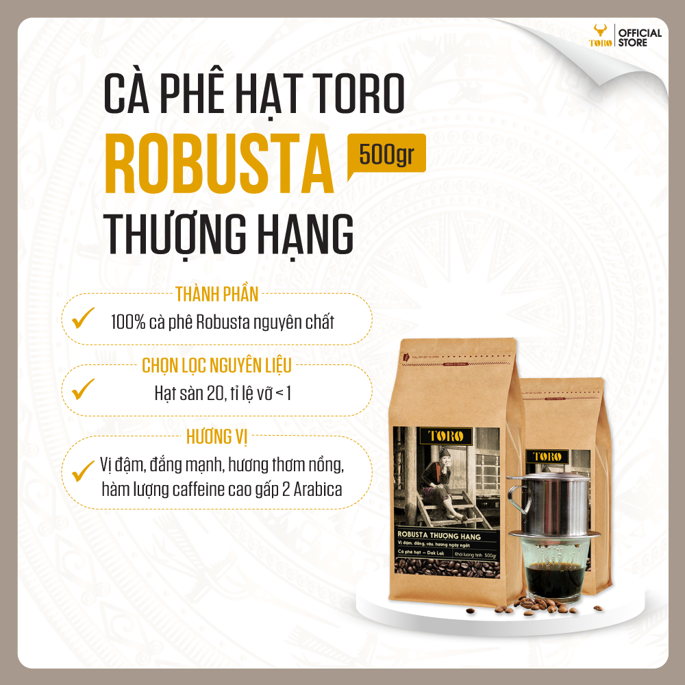 Bộ Cà Phê Bột Toro Arabica Thượng Hạng & Toro Robusta Thượng Hạng (Hạt) Nguyên Chất 100% | 500gr/Gói