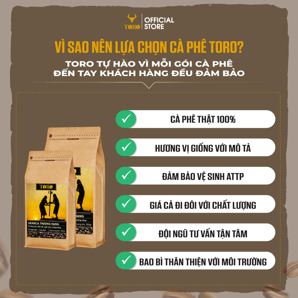 Bộ Cà Phê Bột Toro Arabica Thượng Hạng & Toro Robusta Thượng Hạng (Hạt) Nguyên Chất 100% | 500gr/Gói