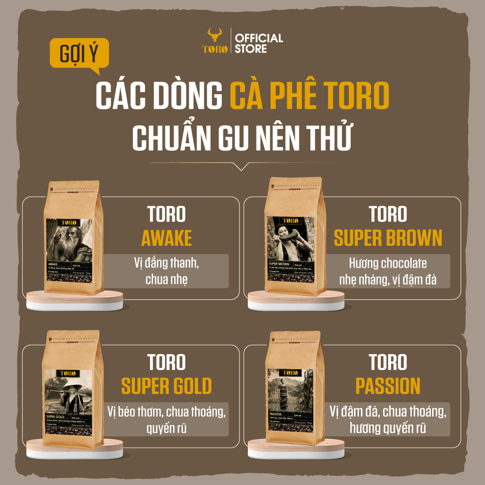 Bộ Cà Phê Bột Toro Arabica Thượng Hạng & Toro Robusta Thượng Hạng (Hạt) Nguyên Chất 100% | 500gr/Gói