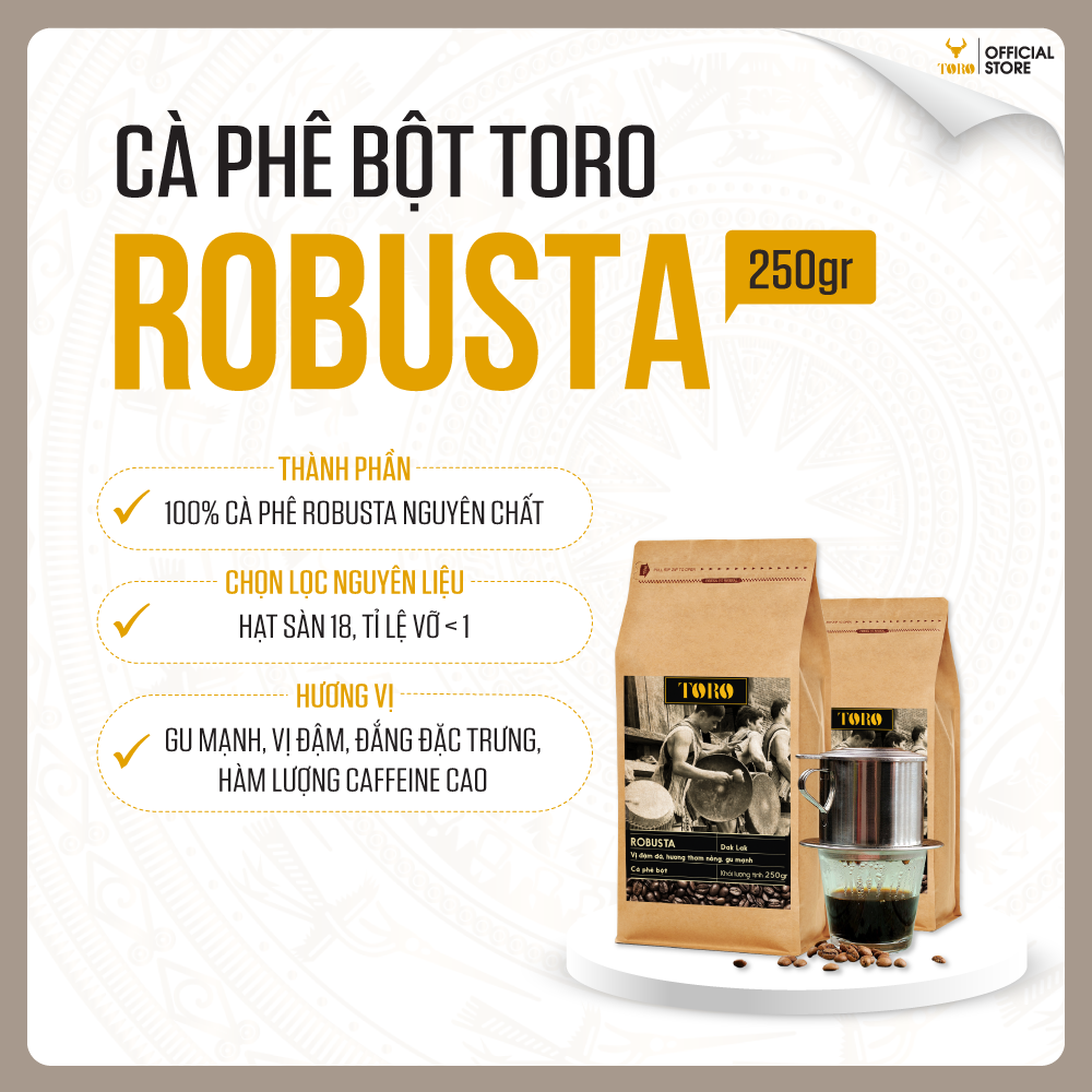 Cà Phê Bột Toro Robusta Nguyên Chất 100% - Gói 250gr
