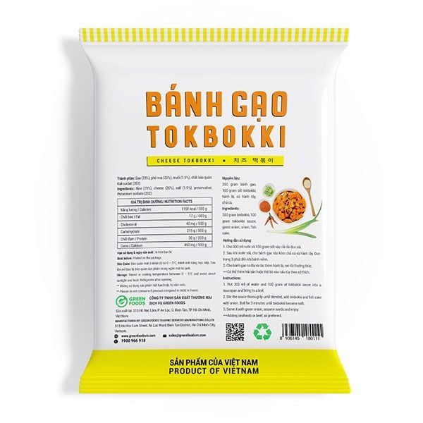 Bánh Gạo Tokbokki Nhân Phô Mai 500g