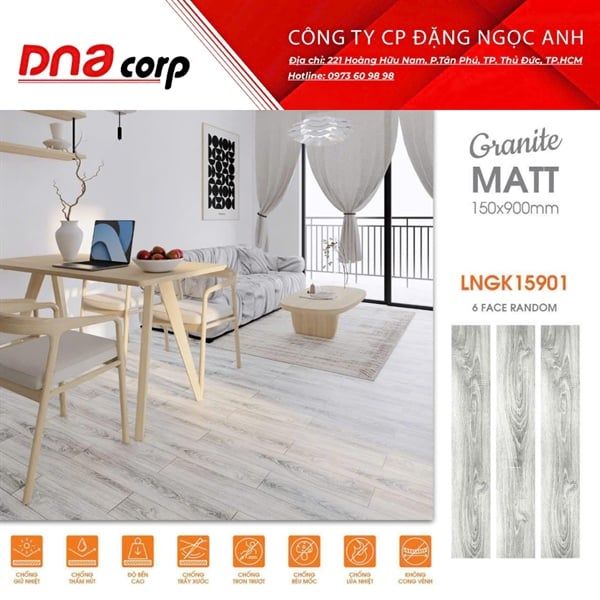  LNGK15901 Gạch ốp lát đá vân gỗ Viglacera 15×90 (T8v/1.08m) 