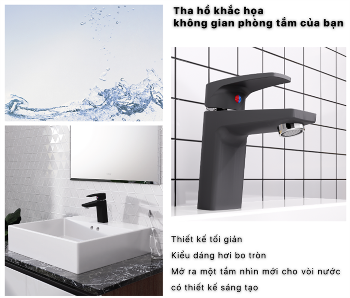  Vòi lavabo Caesar NL B390CBU - đen ( bao gồm xả nhấn ). H= 140, H1= 75, L=121 