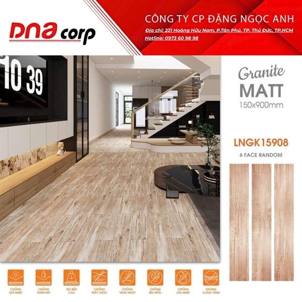  LNGK15908 Gạch ốp lát đá vân gỗ Viglacera 15×90 (T8v/1.08m) 