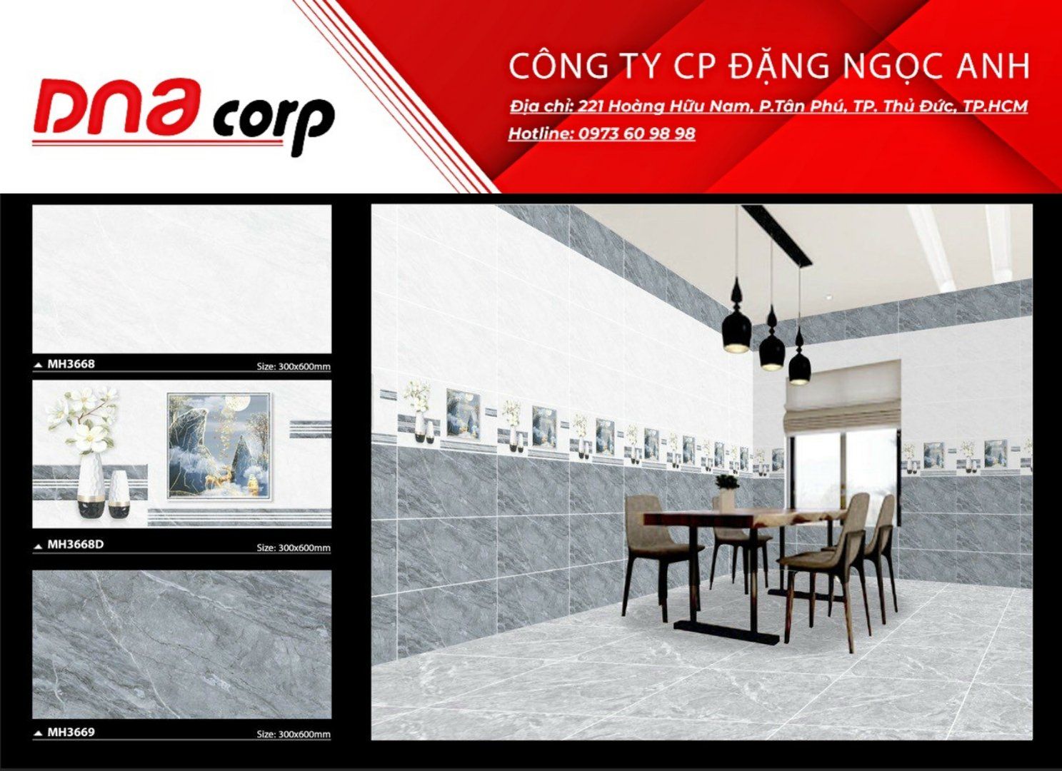  Gạch ốp tường 30*60 MH3668 - MH3668D - MH3669 