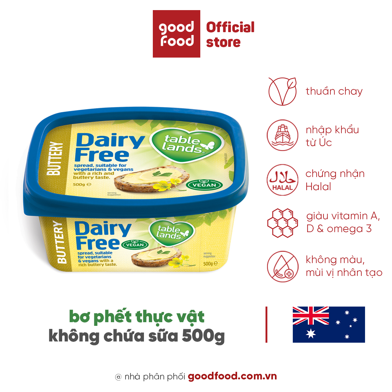 Bơ Thực Vật Dạng Phết Tablelands Dairy Free Buttery Spread 500g kh GOODFOOD FROM AROUND THE WORLD