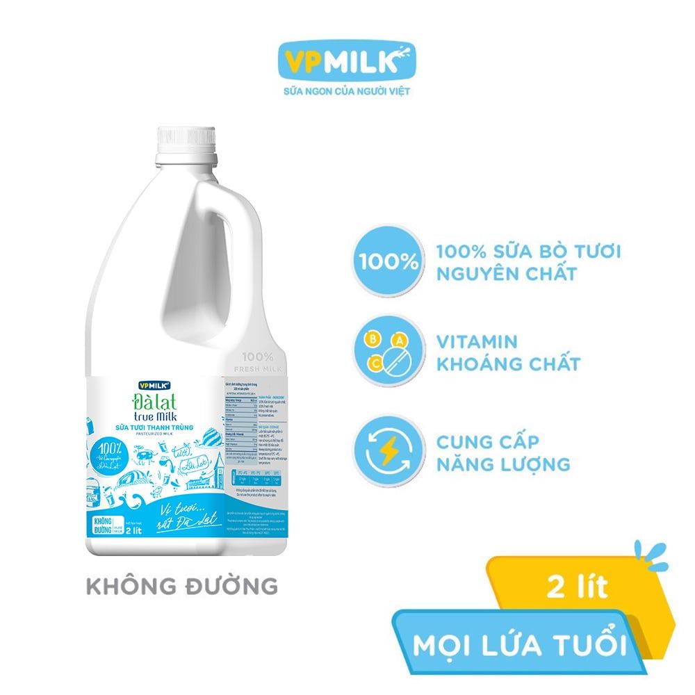 Sữa Tươi Thanh Trùng Đà Lạt True Milk không đường/ít đường (200ml/450ml/950ml)