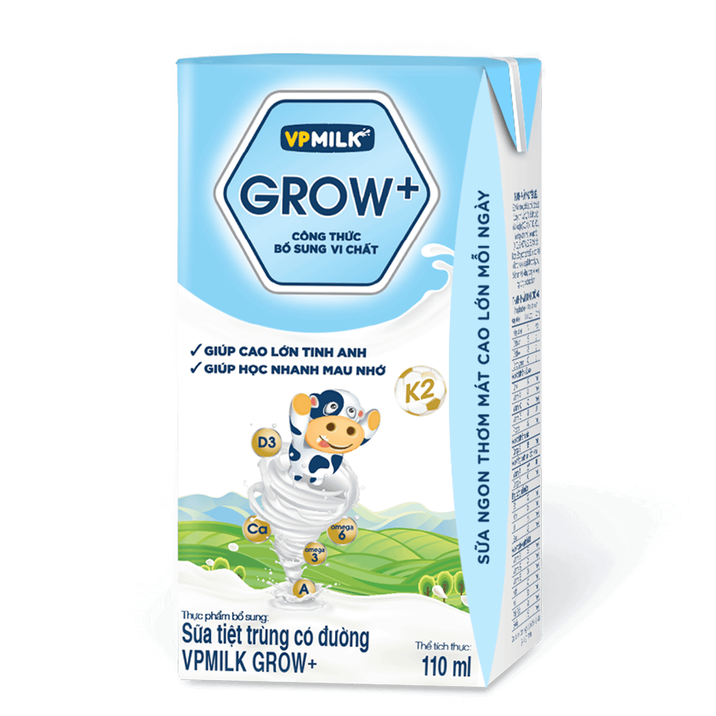 Thùng 48 hộp sữa Tiệt Trùng VPMilk Grow+ Có Đường (110ml/180ml)