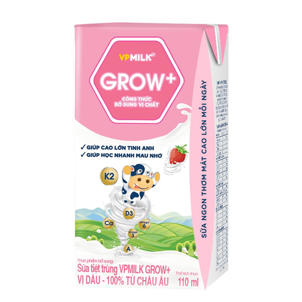 Thùng 48 hộp sữa Tiệt Trùng VPMilk Grow+ Vị Dâu (110ml/180ml)