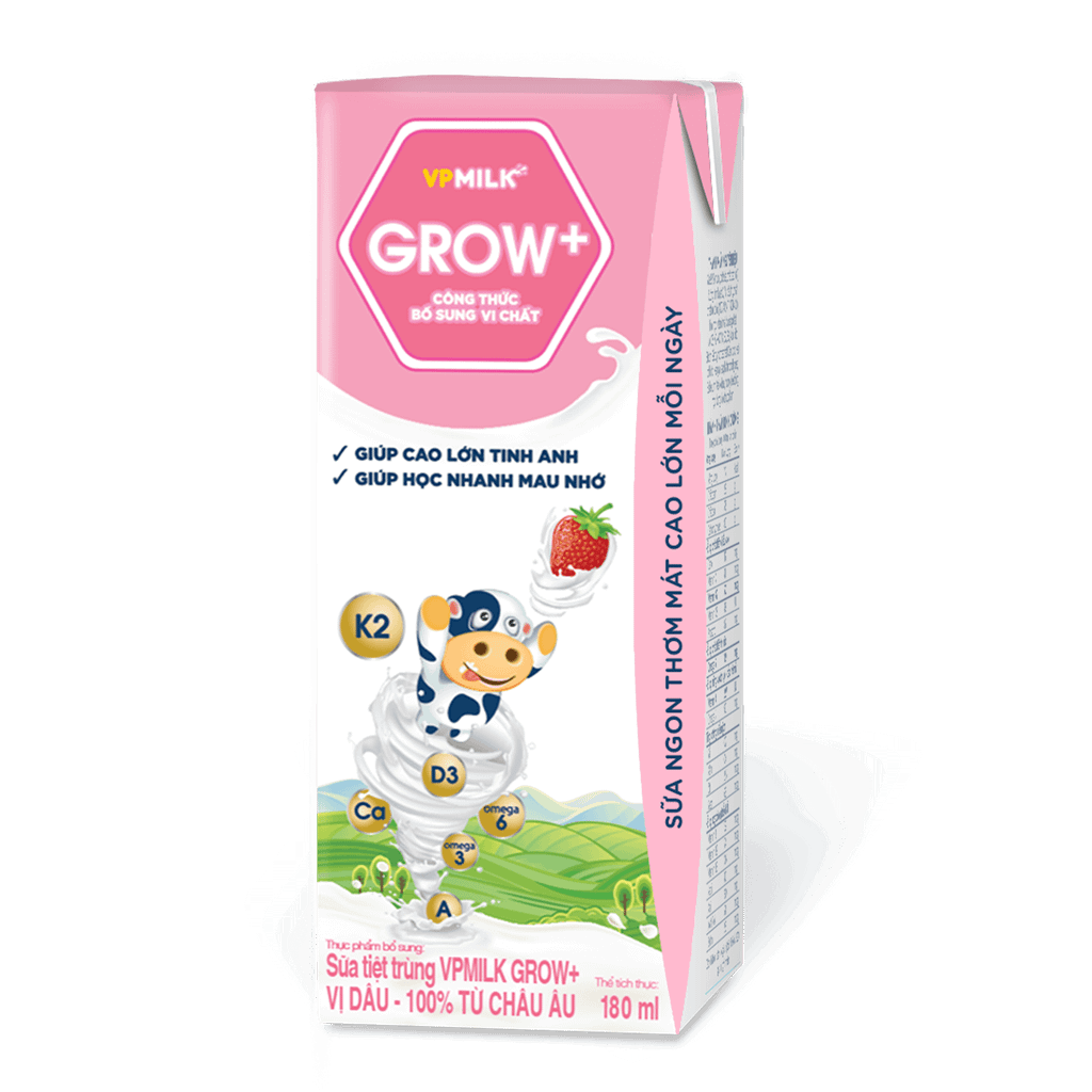 Thùng 48 hộp sữa Tiệt Trùng VPMilk Grow+ Vị Dâu (110ml/180ml)