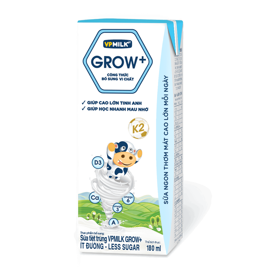 Thùng 48 hộp sữa Tiệt Trùng VPMilk Grow+ Ít Đường (110ml/180ml)