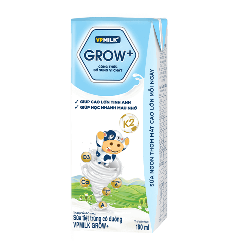 Thùng 48 hộp sữa Tiệt Trùng VPMilk Grow+ Có Đường (110ml/180ml)