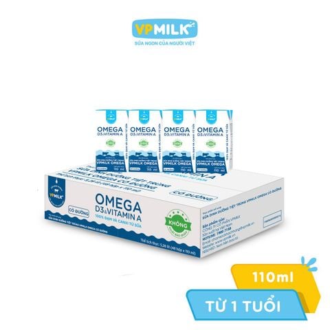 [Thùng 48 hộp] Sữa Dinh Dưỡng Tiệt Trùng VPMilk Omega - Có Đường/Ít đường