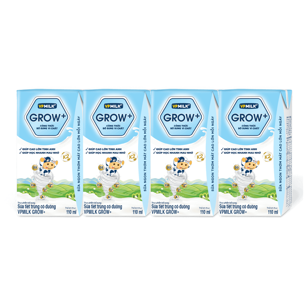 Thùng 48 hộp sữa Tiệt Trùng VPMilk Grow+ Có Đường (110ml/180ml)