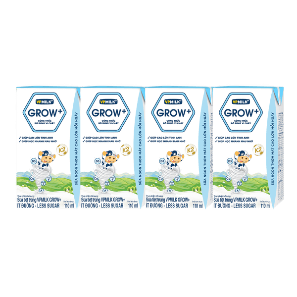 Thùng 48 hộp sữa Tiệt Trùng VPMilk Grow+ Ít Đường (110ml/180ml)