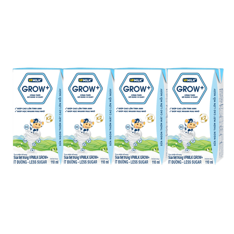 Thùng 48 hộp sữa Tiệt Trùng VPMilk Grow+ Ít Đường (110ml/180ml)