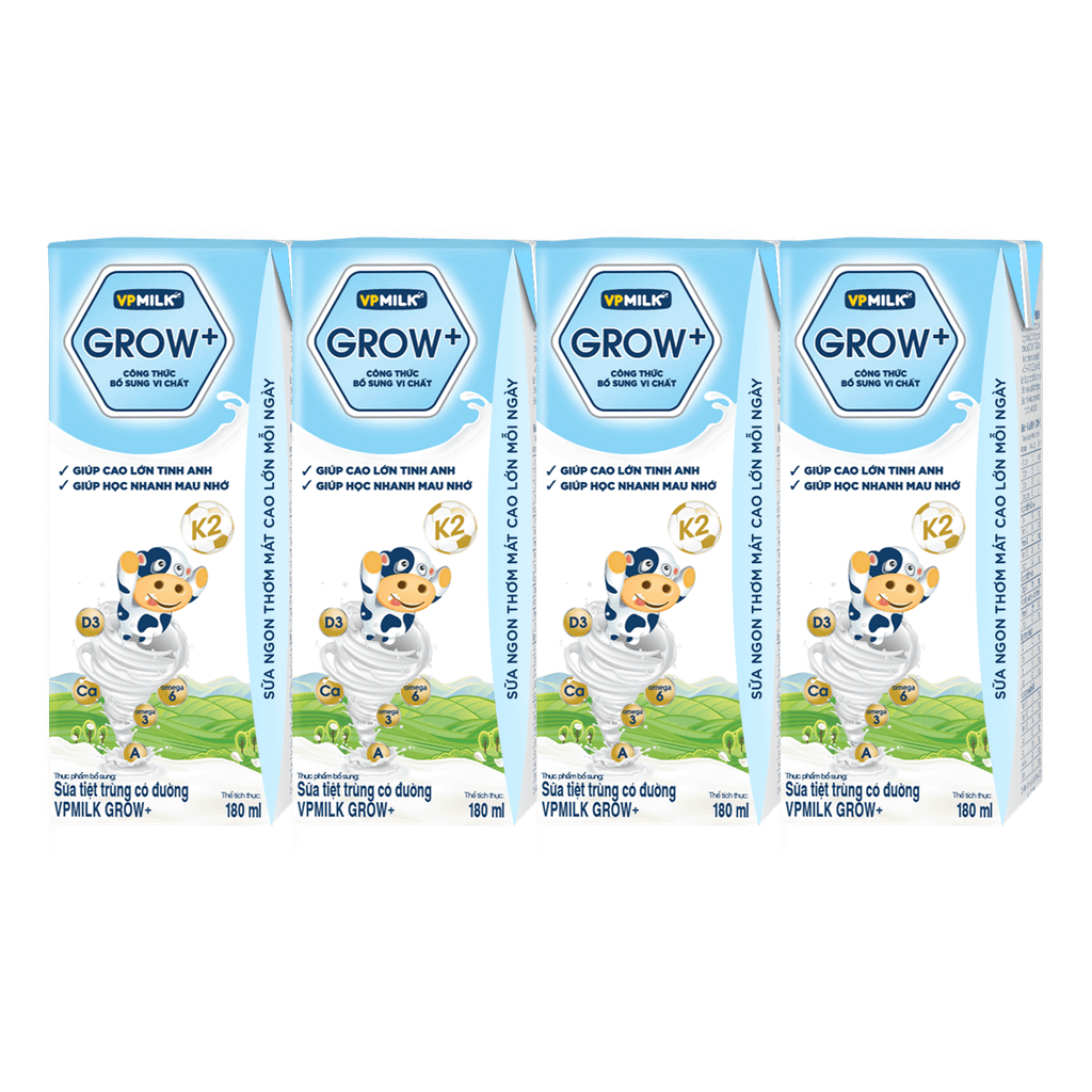 Thùng 48 hộp sữa Tiệt Trùng VPMilk Grow+ Có Đường (110ml/180ml)