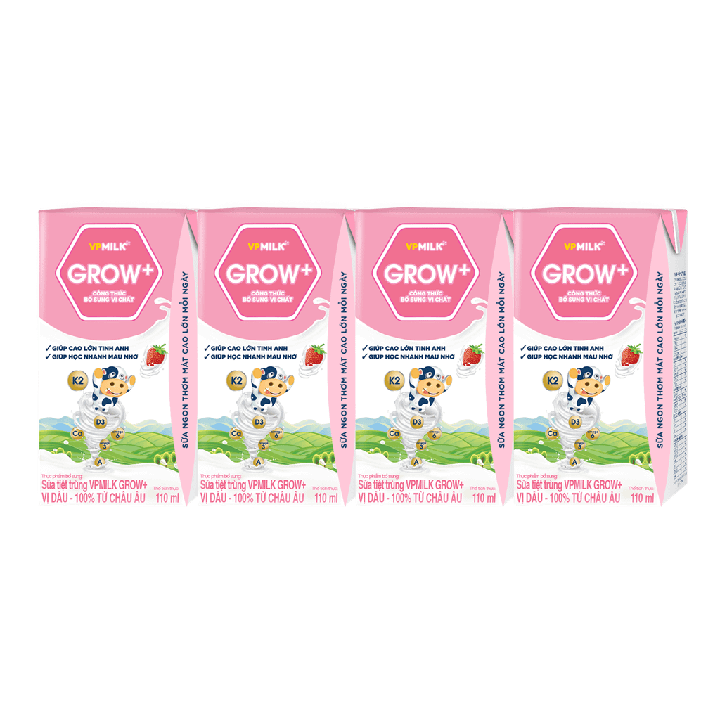 Thùng 48 hộp sữa Tiệt Trùng VPMilk Grow+ Vị Dâu (110ml/180ml)