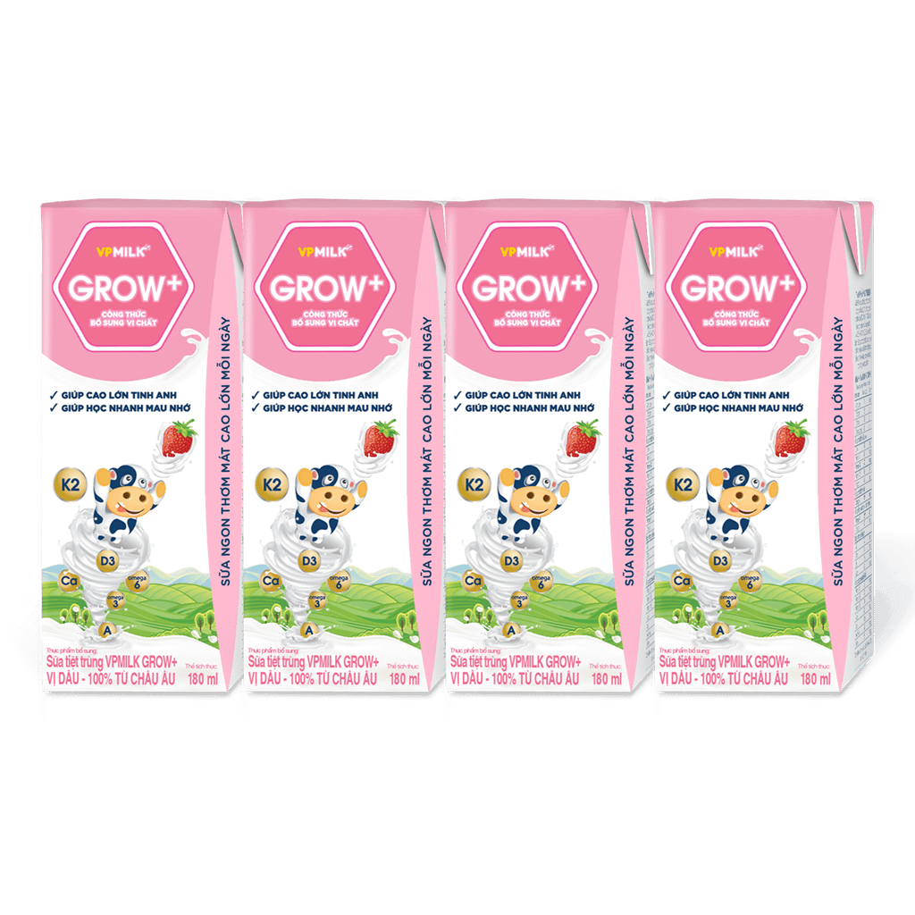 Thùng 48 hộp sữa Tiệt Trùng VPMilk Grow+ Vị Dâu (110ml/180ml)