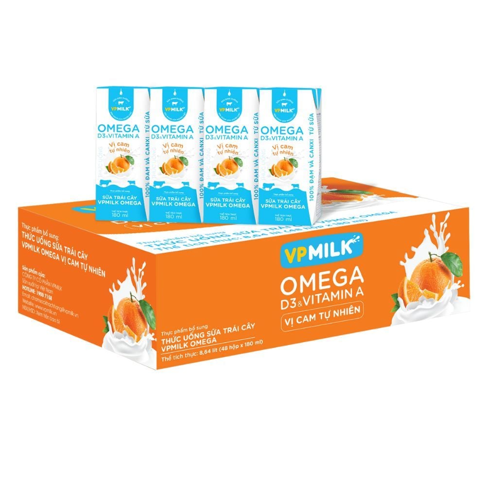 Sữa trái cây VPMILK Omega vị cam tự nhiên hộp 110ml/180ml