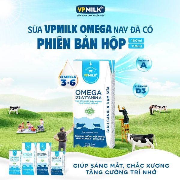 [Thùng 48 hộp] Sữa Dinh Dưỡng Tiệt Trùng VPMilk Omega - Có Đường/Ít đường
