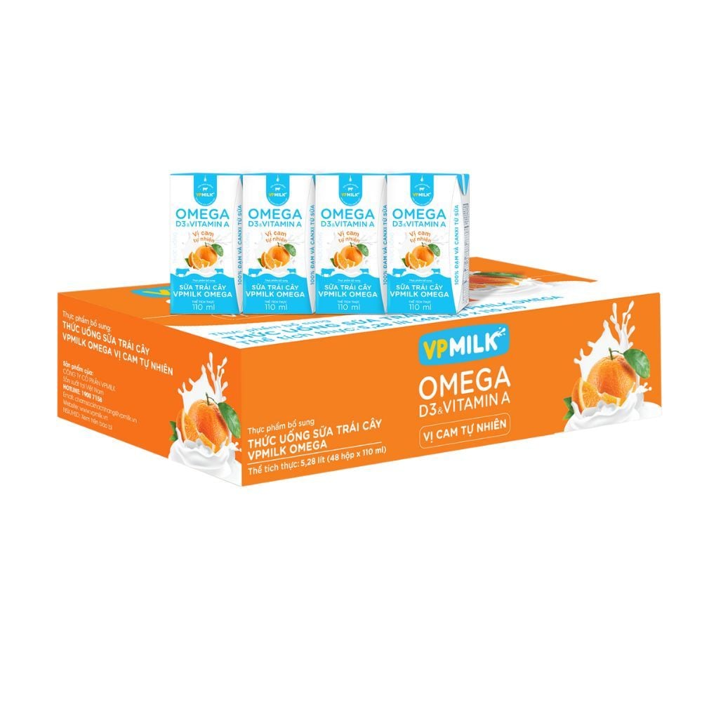 Sữa trái cây VPMILK Omega vị cam tự nhiên hộp 110ml/180ml