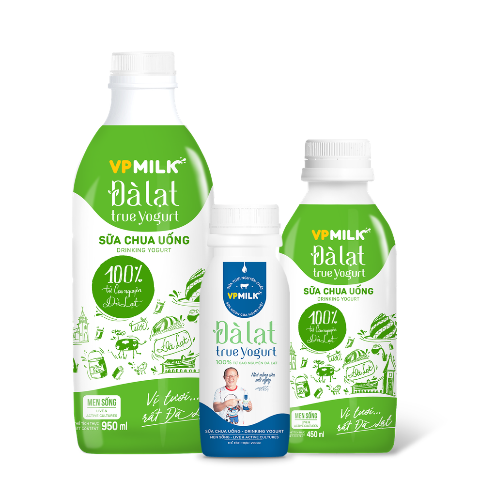 Sữa chua uống VPMilk Đà Lạt True Yogurt dinh dưỡng cao 200ml/450ml/950ml - CHỈ GIAO HÀNG TẠI HCM và NỘI THÀNH HÀ NỘI