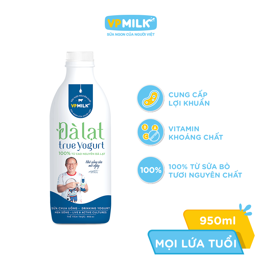 Sữa chua uống/Sữa chua ăn VPMilk Đà Lạt True Yogurt 950ml