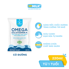 Thùng 48 bịch Sữa Dinh Dưỡng Tiệt Trùng VPMilk Omega Có Đường/Ít Đường/Không Đường (220ml)