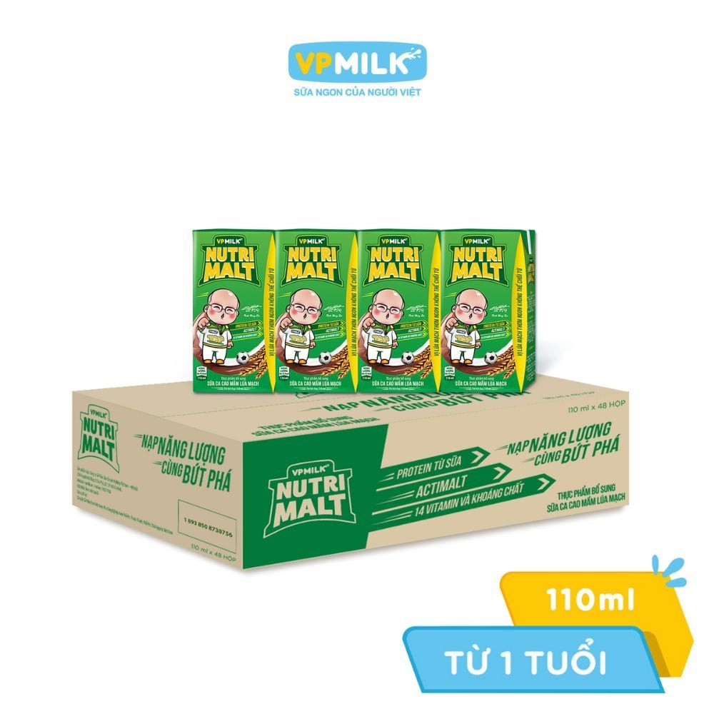 Thùng 48 hộp sữa Ca Cao Mầm Lúa Mạch Đen Nutrimalt đầy đủ dưỡng chất cho trẻ trên 1 tuổi (110ml/180ml)