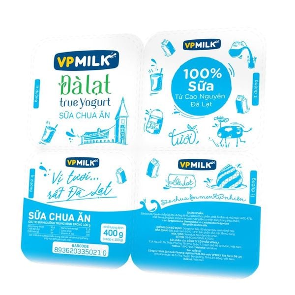 Sữa chua ăn VPMilk Đà Lạt True Yogurt ít đường