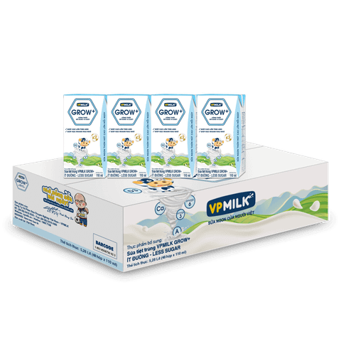 Thùng 48 hộp sữa Tiệt Trùng VPMilk Grow+ Ít Đường (110ml/180ml)