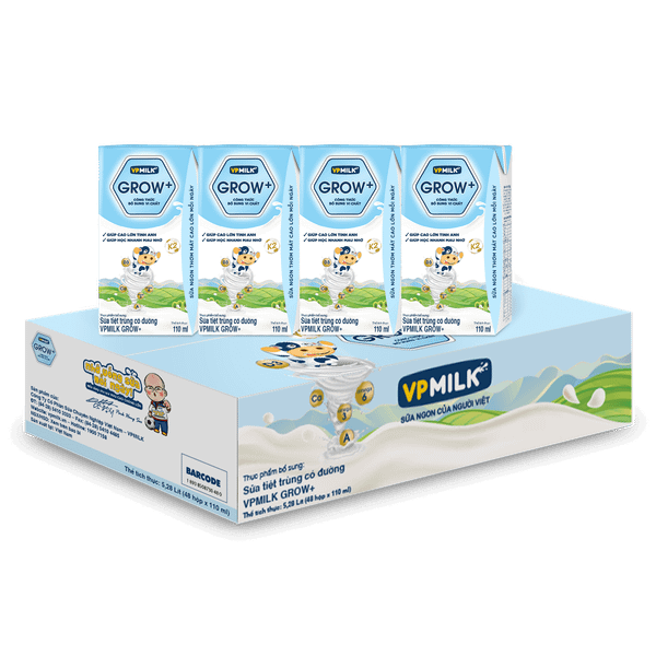 Thùng 48 hộp sữa Tiệt Trùng VPMilk Grow+ Có Đường (110ml/180ml)