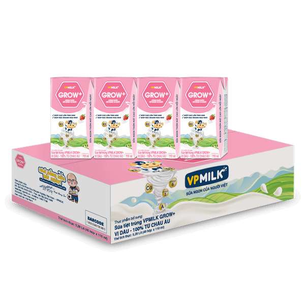 Thùng 48 hộp sữa Tiệt Trùng VPMilk Grow+ Vị Dâu (110ml/180ml)