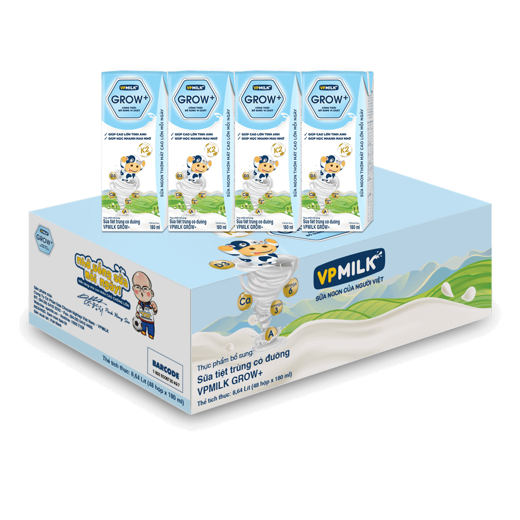 Thùng 48 hộp sữa Tiệt Trùng VPMilk Grow+ Có Đường (110ml/180ml)