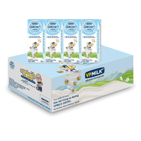 Thùng 48 hộp sữa Tiệt Trùng VPMilk Grow+ Có Đường (110ml/180ml)