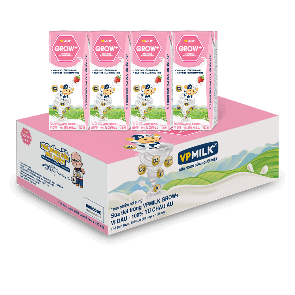 Thùng 48 hộp sữa Tiệt Trùng VPMilk Grow+ Vị Dâu (110ml/180ml)