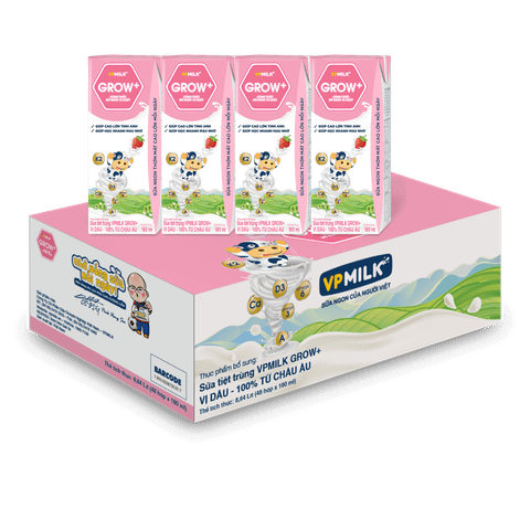 Thùng 48 hộp sữa Tiệt Trùng VPMilk Grow+ Vị Dâu (110ml/180ml)