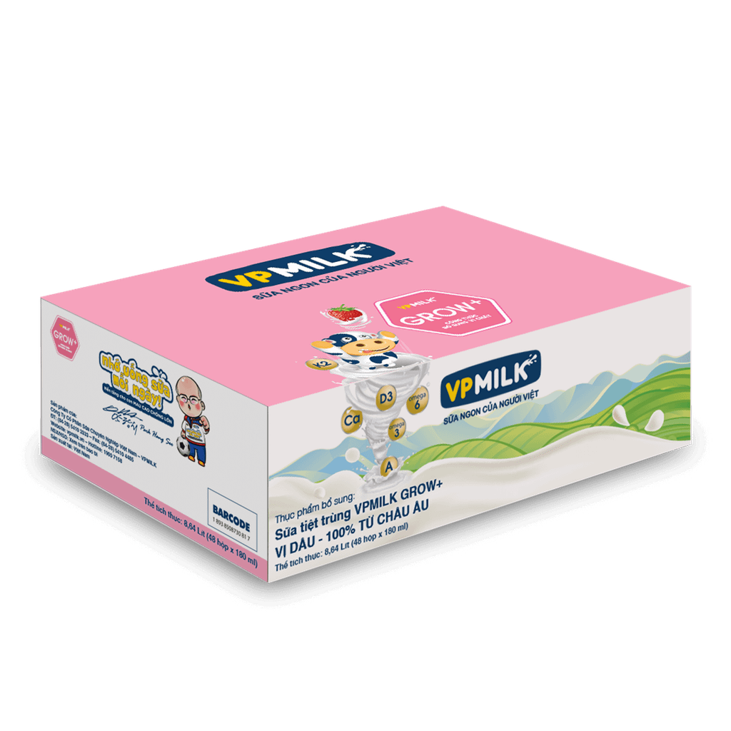 Thùng 48 hộp sữa Tiệt Trùng VPMilk Grow+ Vị Dâu (110ml/180ml)