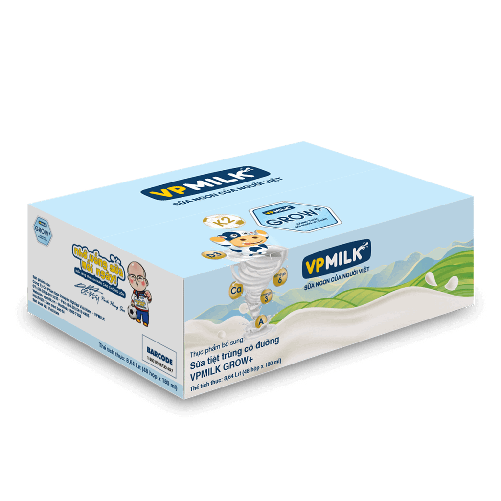 Thùng 48 hộp sữa Tiệt Trùng VPMilk Grow+ Có Đường (110ml/180ml)