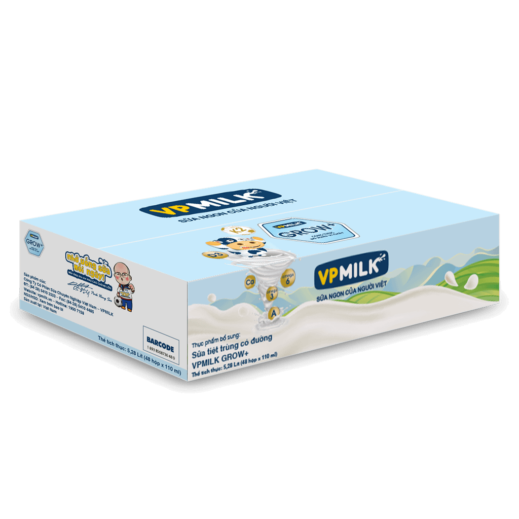 Thùng 48 hộp sữa Tiệt Trùng VPMilk Grow+ Có Đường (110ml/180ml)