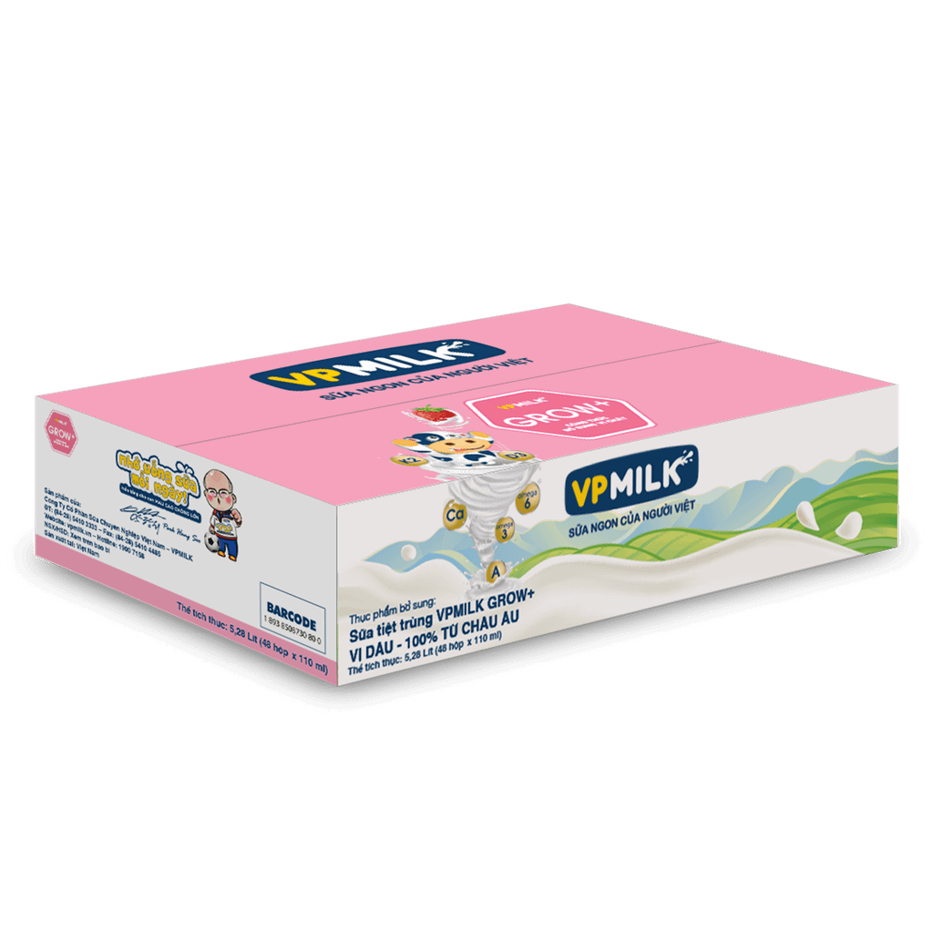 Thùng 48 hộp sữa Tiệt Trùng VPMilk Grow+ Vị Dâu (110ml/180ml)