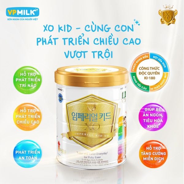Sữa Bột XO Kid GT 800g cho trẻ 2-15 tuổi khỏe mạnh, phát triển toàn diện