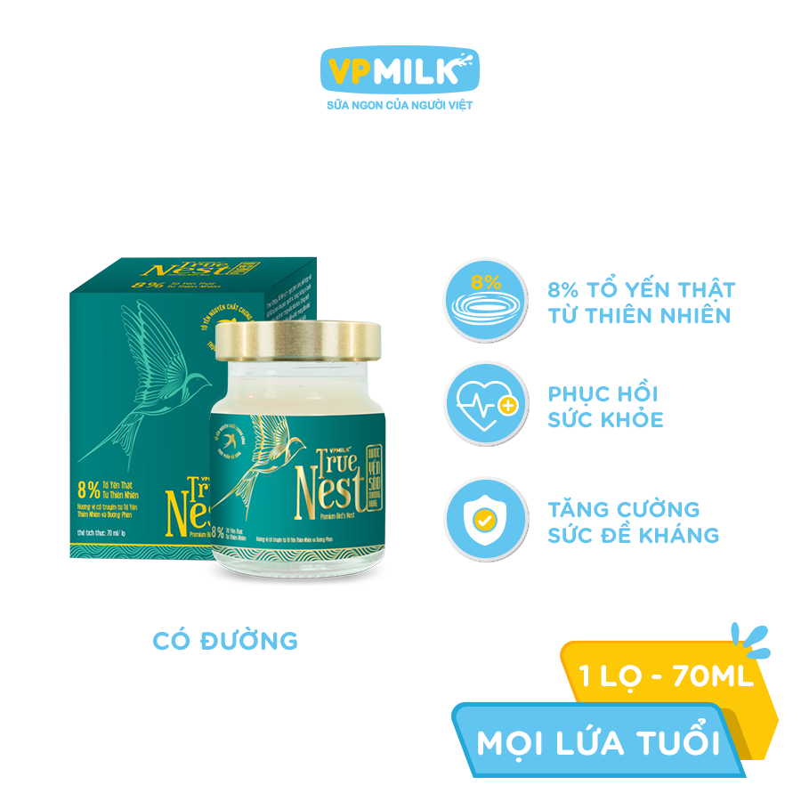 Tổ Yến Nguyên Chất Chưng Gừng Có Đường/Không Đường VPMilk True Nest