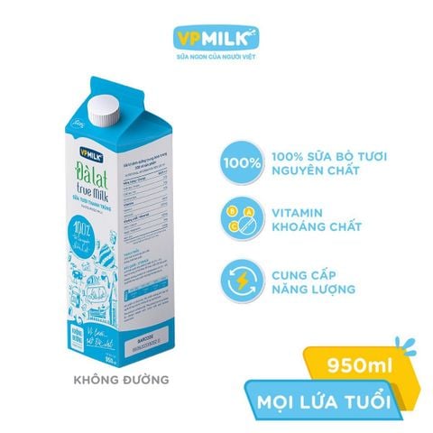 Sữa Tươi Thanh Trùng Đà Lạt True Milk không đường/ít đường (200ml/450ml/950ml)