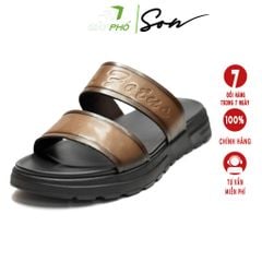 Dép Da Thật Quai Ngang Cao Cấp Màu Nâu SON 8226-3