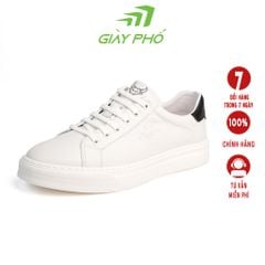 GIÀY DA THỂ THAO XRUN SLIVER 1 MÀU TRẮNG GÓT ĐEN, DA CỪU 100%, ĐẾ EVA SIÊU NHẸ VÀ ÊM, BẢO HÀNH 6 THÁNG