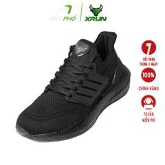 Giày thể thao Xrun Lion màu full đen, đế công nghệ hạt boost siêu êm, đàn hồi, vải dệt cao cấp thoáng khí