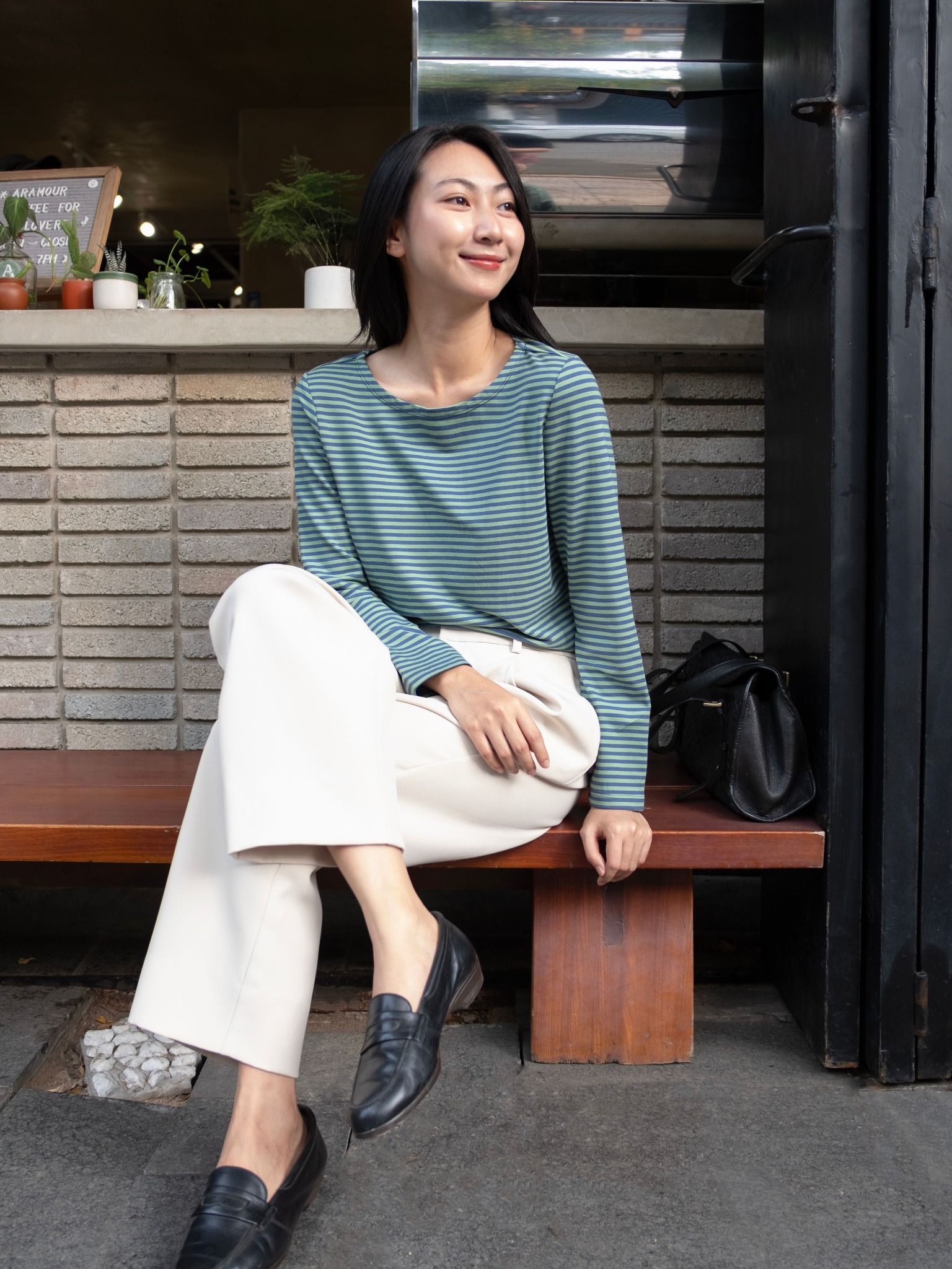  Áo phông tay dài | Mauve Striped tee 